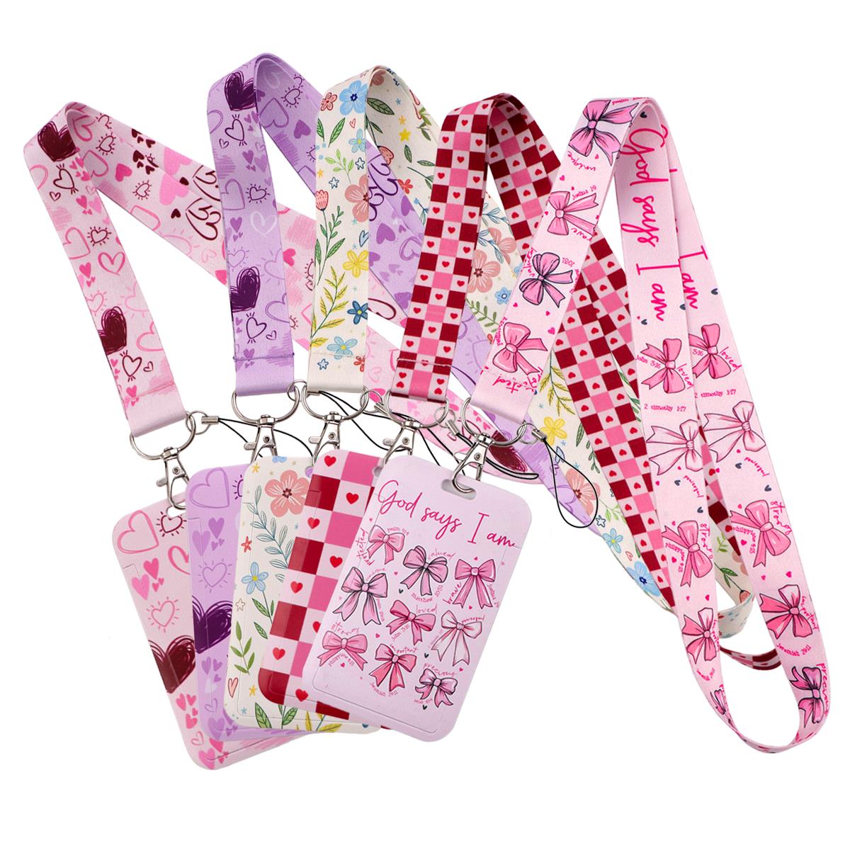 Cute Pink Heart Bow Floral Lan - огляд і ціна Neck Hanging Phone Holder